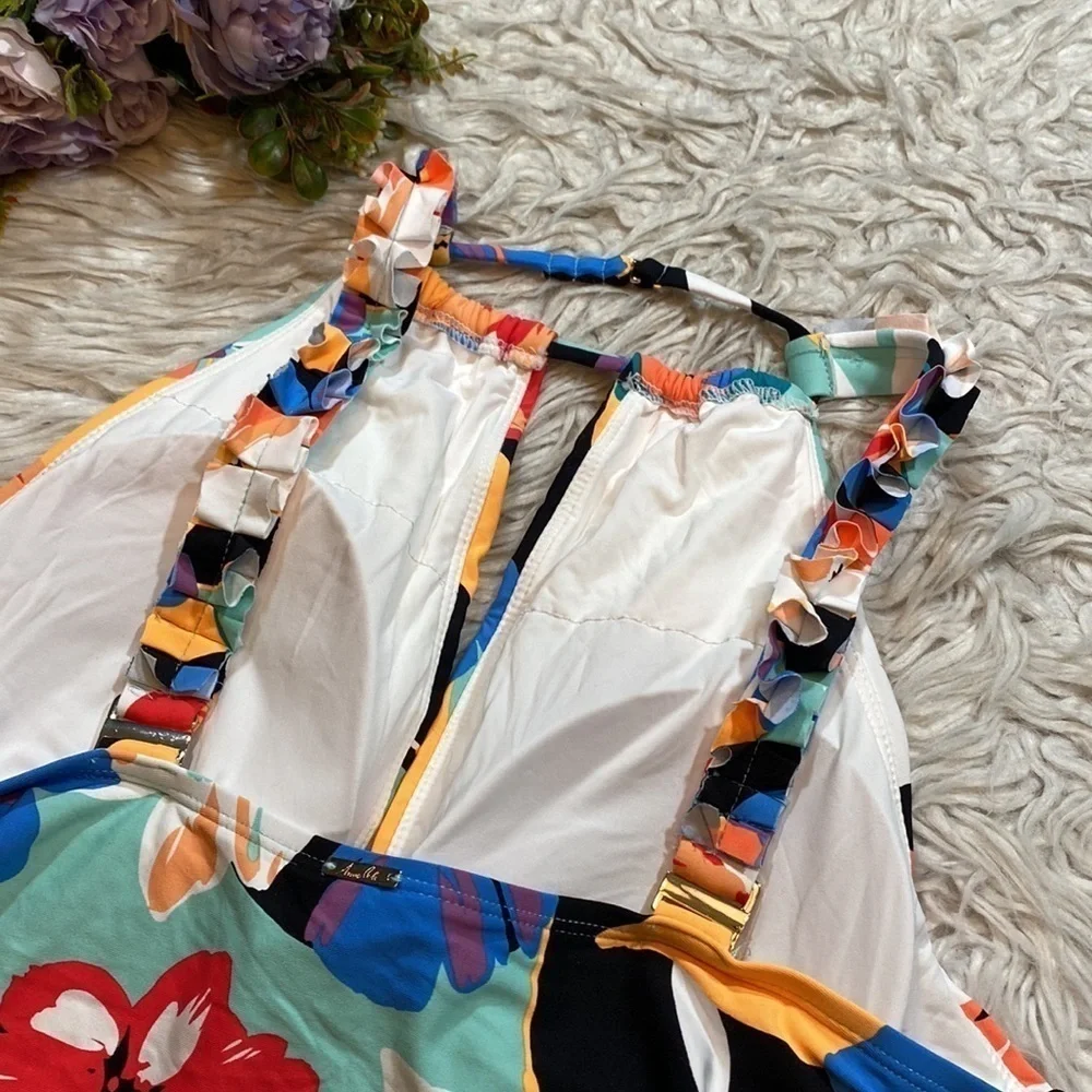 NWT Anne Cole High Neck Keyhole Floral One Piece Swimsuit sz 14